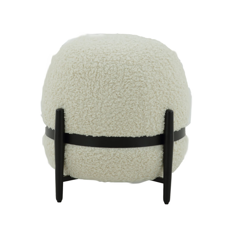 White Sherpa Round Ottoman with Metal Legs