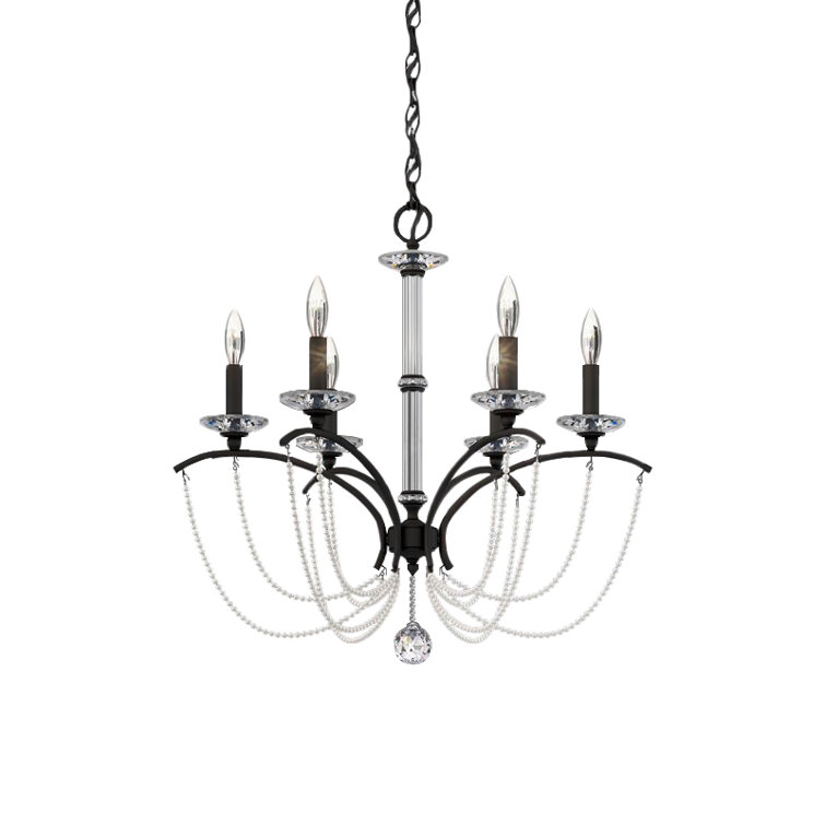 Priscilla Black Crystal 6-Light Traditional Chandelier with White Pearl Trim