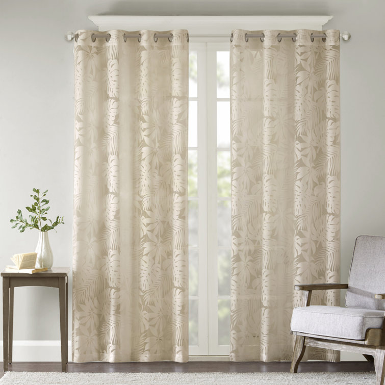 Natural Beige Palm Leaf Sheer Grommet Curtain Panel