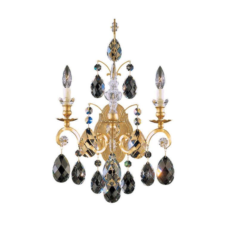 Elegant Antique Silver 2-Light Crystal Sconce with Heritage Clear Accents
