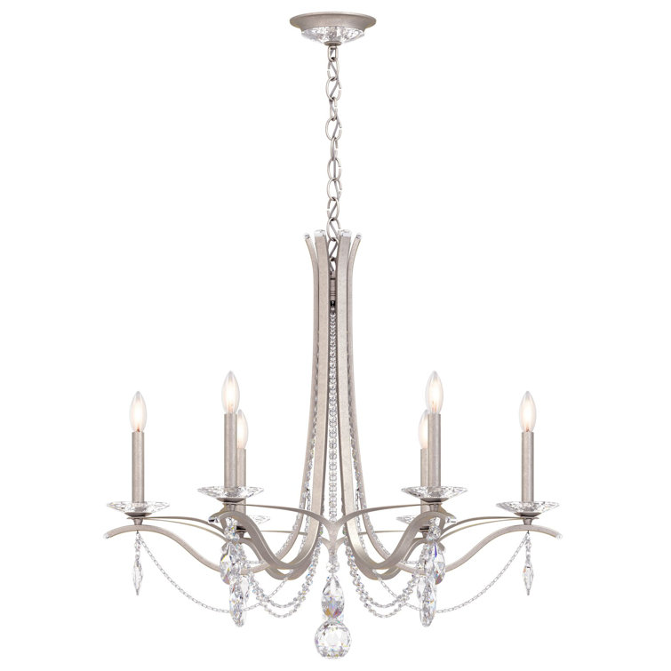 Antique Silver and Clear Crystal 6-Light Chandelier