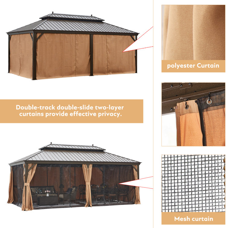 Erommy 12' x 20' Double Roof Steel Hardtop Gazebo with Curtains