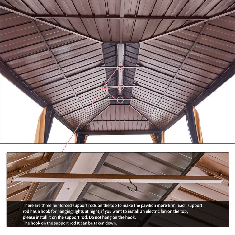 Erommy 12' x 20' Double Roof Steel Hardtop Gazebo with Curtains