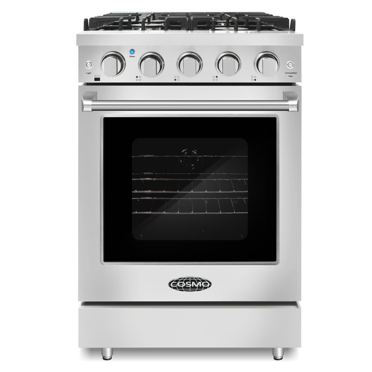 24-inch Stainless Steel Gas Range with Convection Oven and Cast Iron Grates
