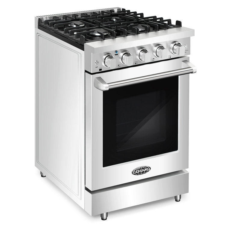 24-inch Stainless Steel Gas Range with Convection Oven and Cast Iron Grates