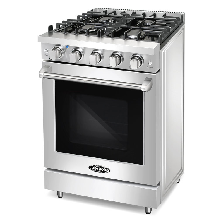 24-inch Stainless Steel Gas Range with Convection Oven and Cast Iron Grates