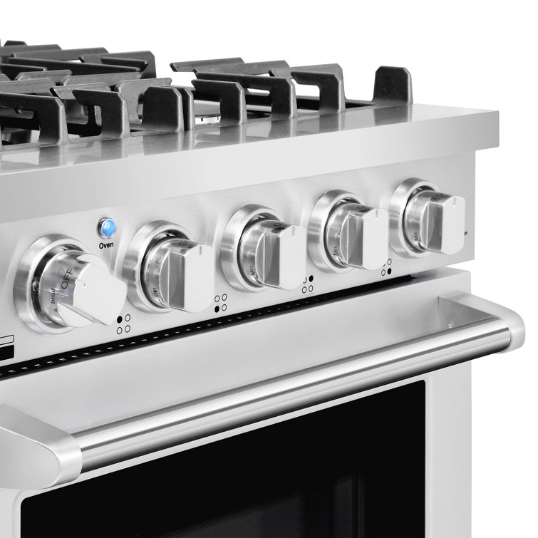 24-inch Stainless Steel Gas Range with Convection Oven and Cast Iron Grates
