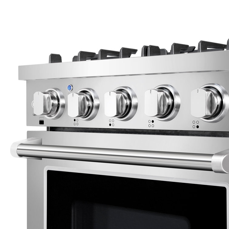 24-inch Stainless Steel Gas Range with Convection Oven and Cast Iron Grates