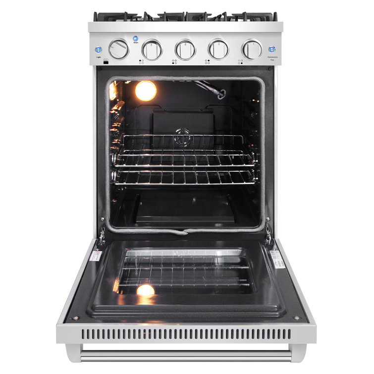 24-inch Stainless Steel Gas Range with Convection Oven and Cast Iron Grates