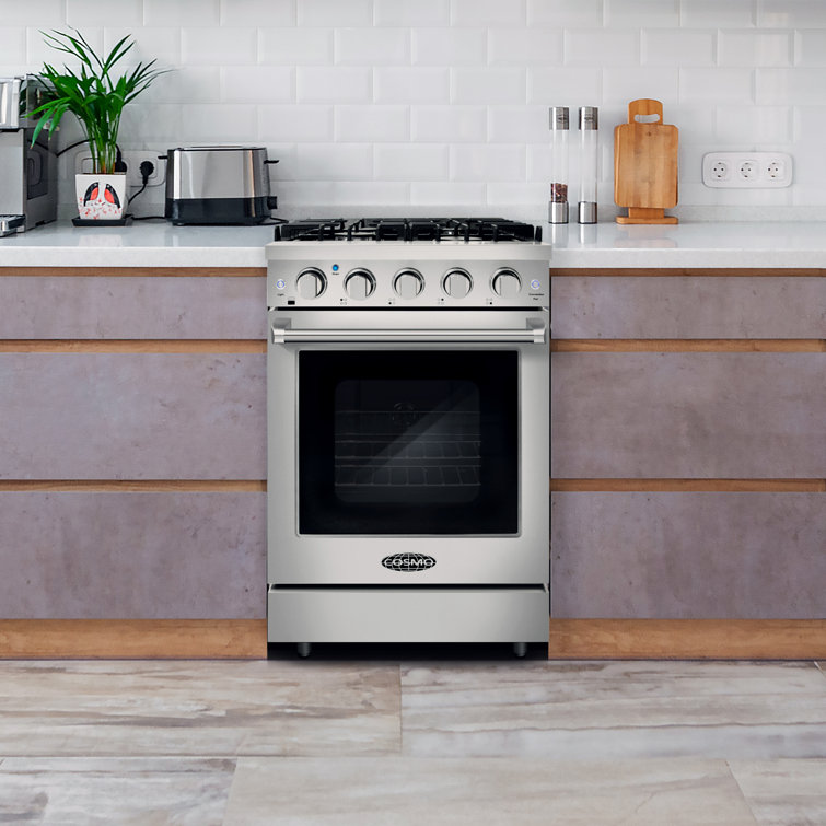 24-inch Stainless Steel Gas Range with Convection Oven and Cast Iron Grates