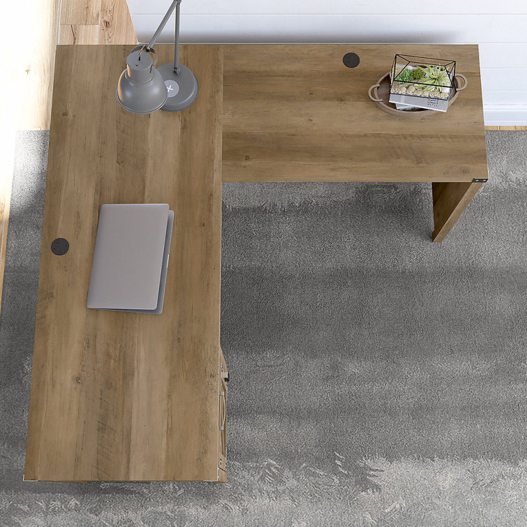 Modern Farmhouse Reclaimed Pine L-Shaped Desk with Storage