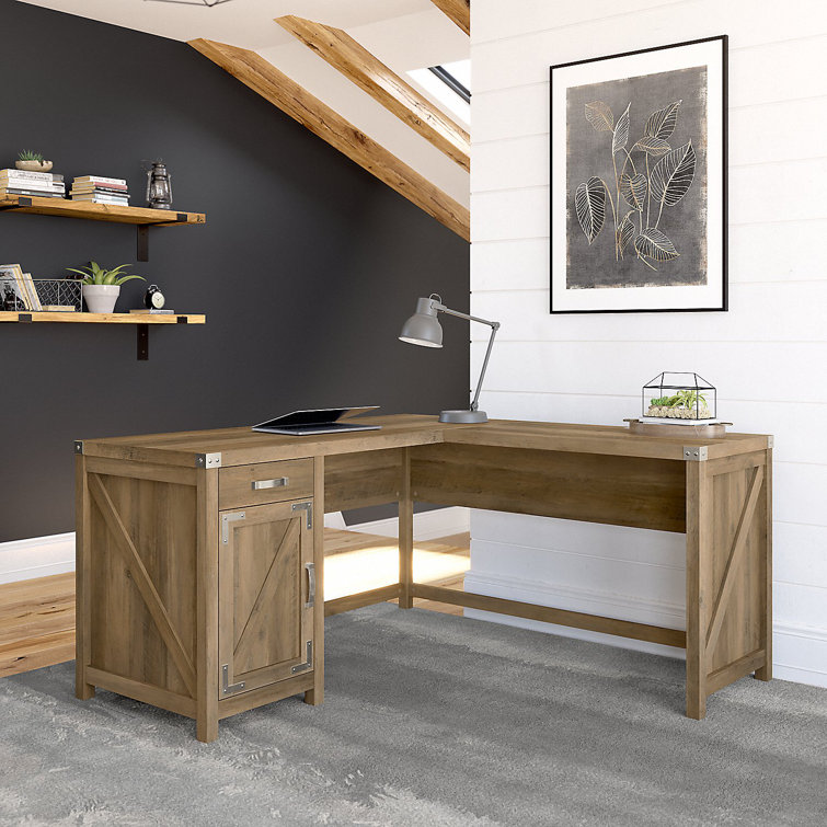 Modern Farmhouse Reclaimed Pine L-Shaped Desk with Storage