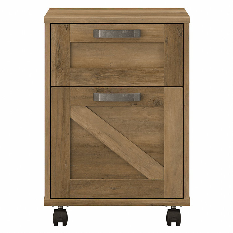 Reclaimed Pine 2-Drawer Mobile Filing Cabinet with Lockable Casters