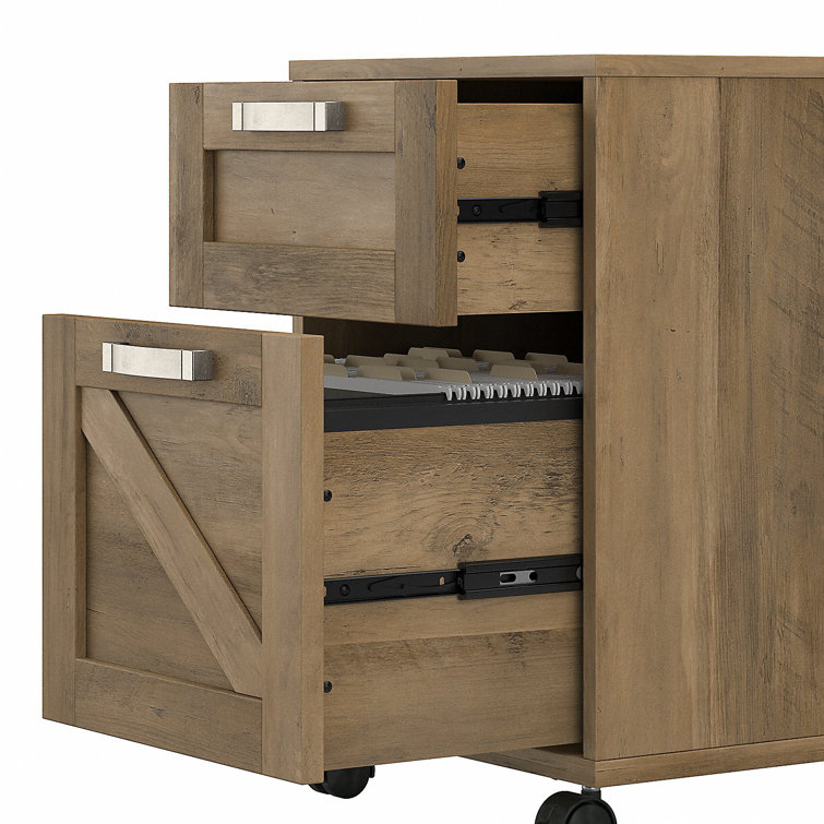 Reclaimed Pine 2-Drawer Mobile Filing Cabinet with Lockable Casters