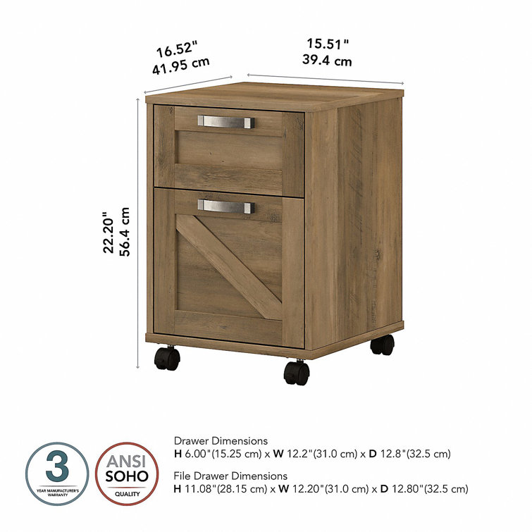Reclaimed Pine 2-Drawer Mobile Filing Cabinet with Lockable Casters