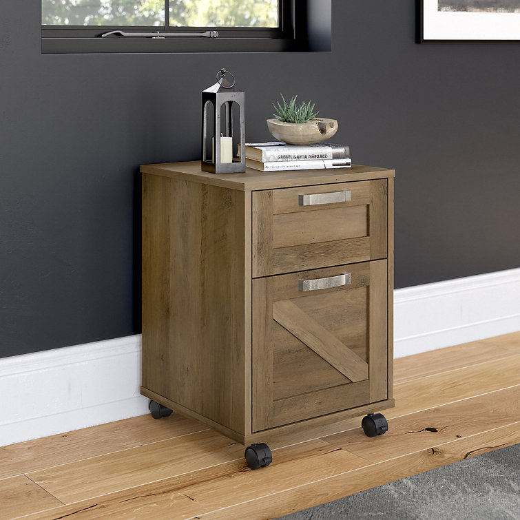 Reclaimed Pine 2-Drawer Mobile Filing Cabinet with Lockable Casters