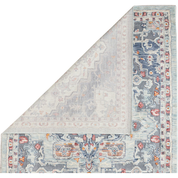 Blue Chenille Medallion Rectangular Area Rug, 5' x 7'