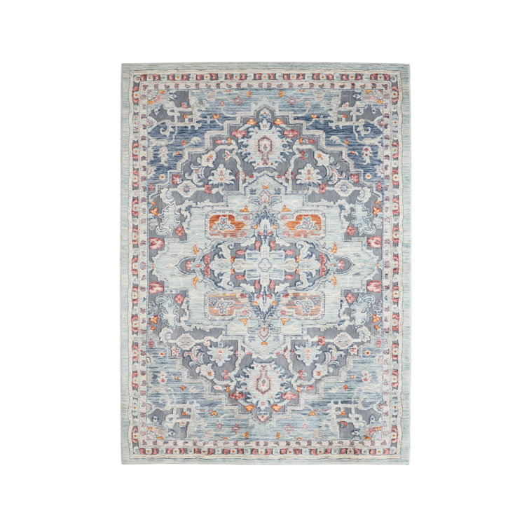 Blue Chenille Medallion Rectangular Area Rug, 5' x 7'