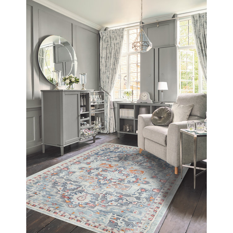 Blue Chenille Medallion Rectangular Area Rug, 5' x 7'
