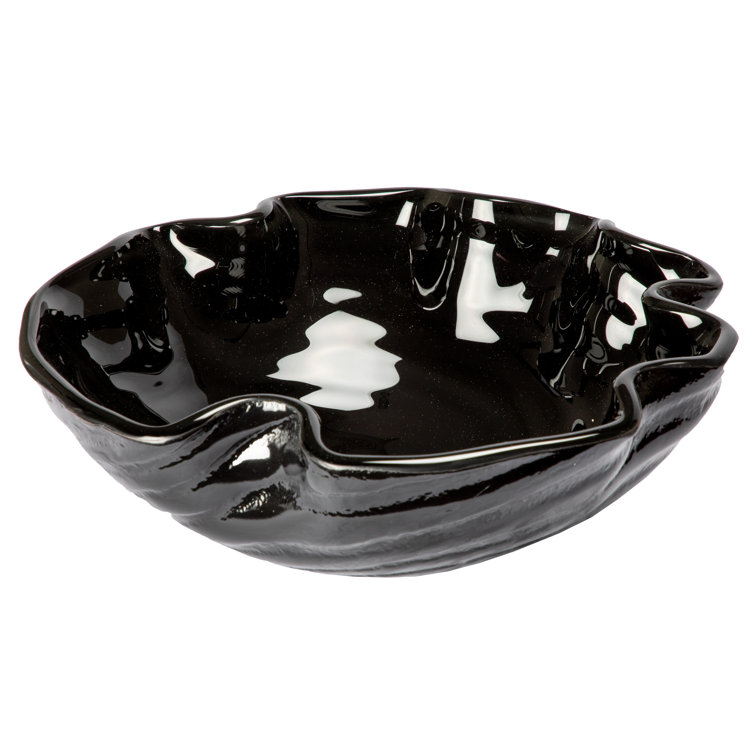 Midnight Wave 16.25'' Black Tempered Glass Vessel Sink