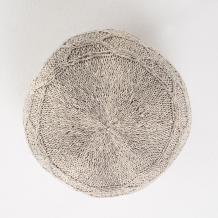 Handwoven Gray Wool Round Pouf Ottoman