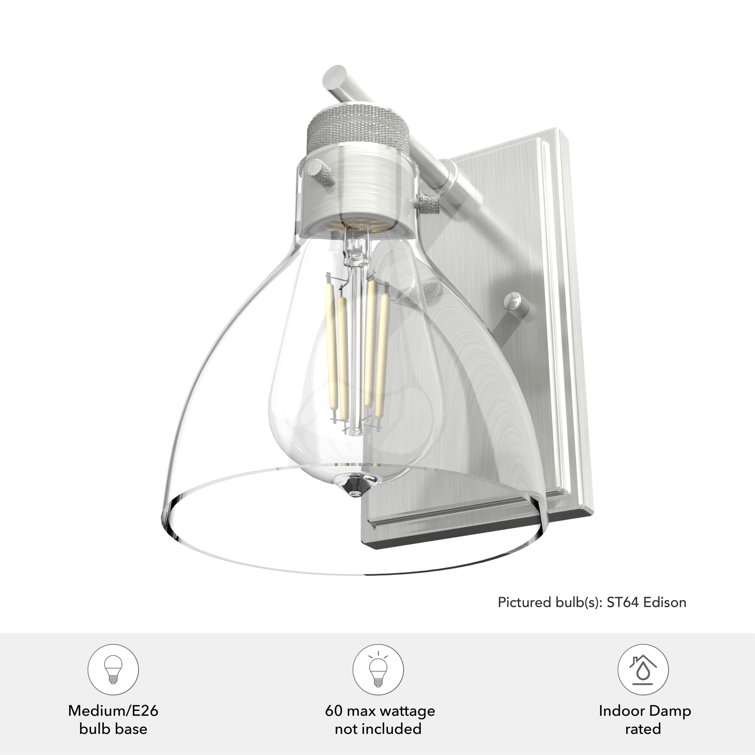 Brushed Nickel 1-Light Outdoor Wall Sconce with Clear Glass Shade
