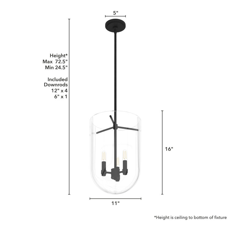 Sacha 16'' Black Modern LED Glass Bell-Shaped Pendant