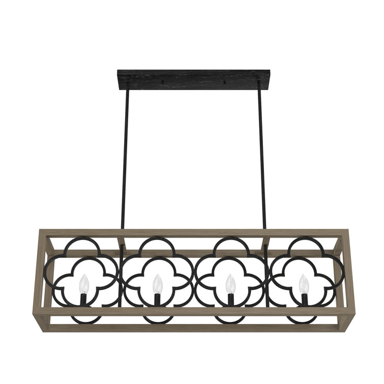 French Oak and Iron 4-Light Linear Chandelier