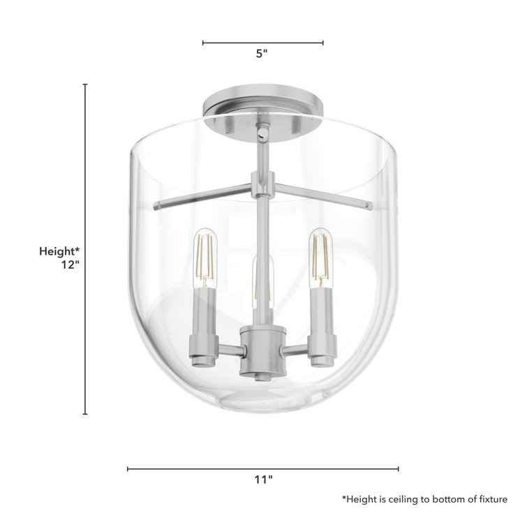Sacha 11" Brushed Nickel and Glass Semi-Flush Mount Light