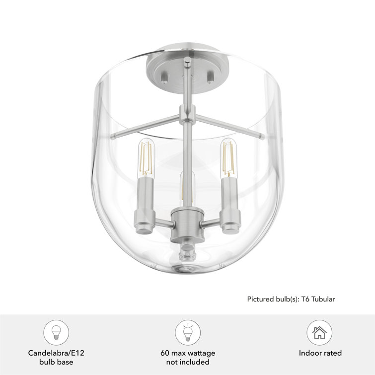 Sacha 11" Brushed Nickel and Glass Semi-Flush Mount Light