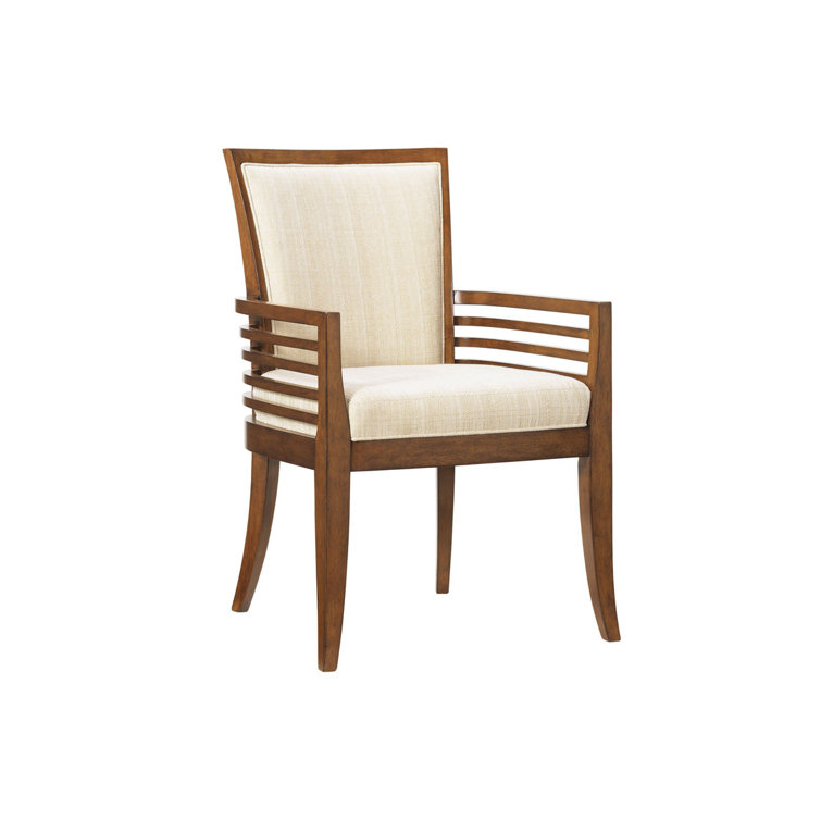 Beige-Brown Transitional Leather-Wood Arm Chair 24.5"