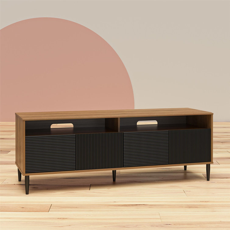 Daphne Walnut and Black Fluted Media Console with Cabinet
