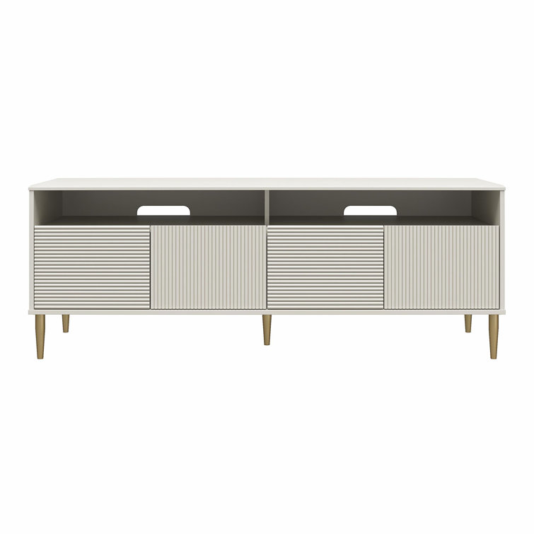Sunbaked Taupe Fluted Media Console with Gold Feet