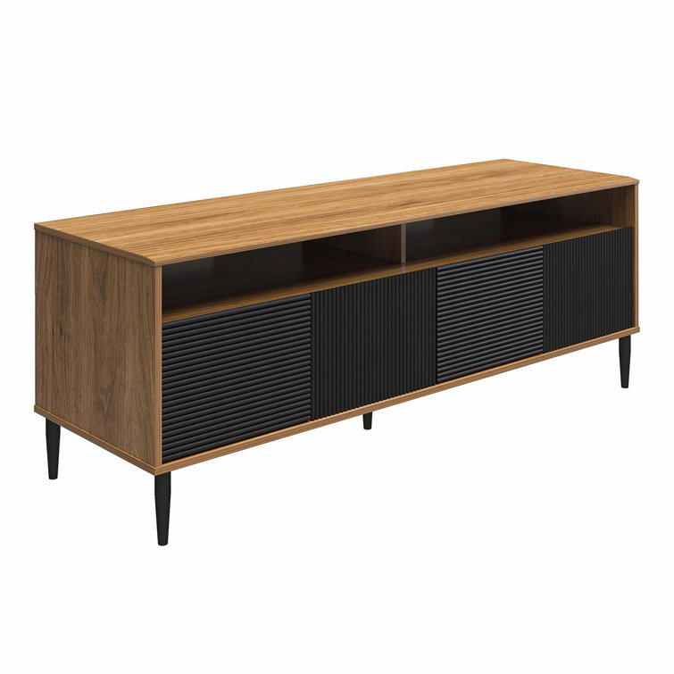 Daphne Walnut and Black Fluted Media Console with Cabinet