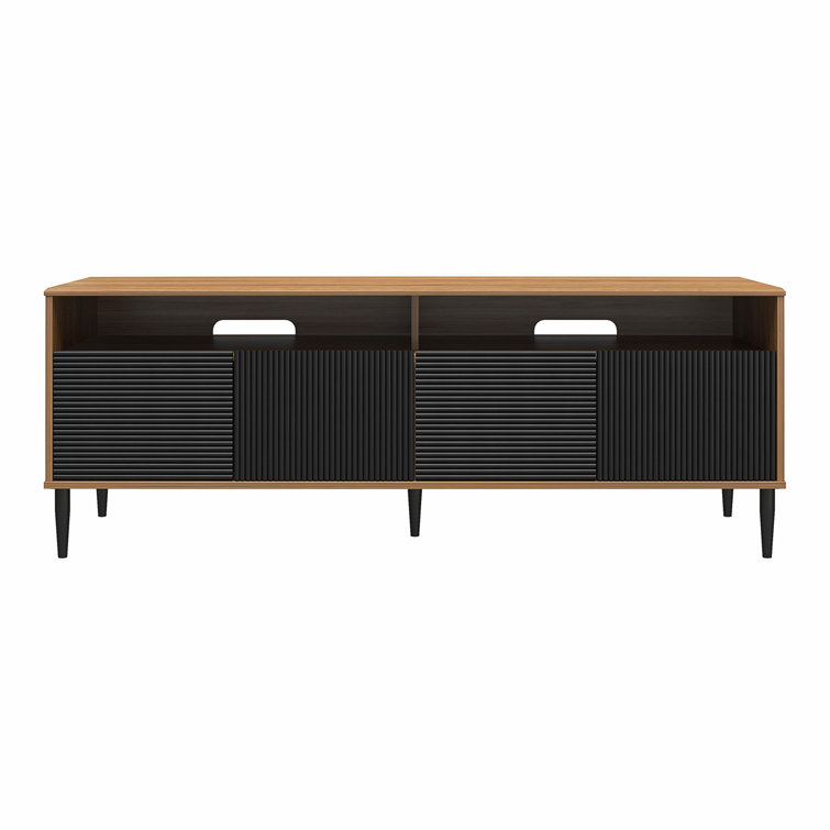 Daphne Walnut and Black Fluted Media Console with Cabinet