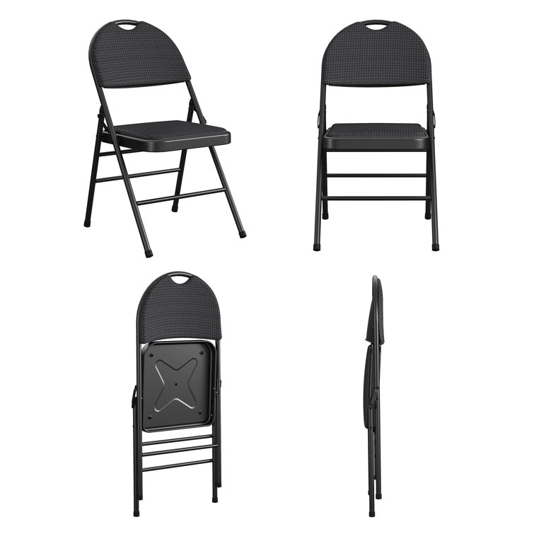 Sophisticated Black Fabric Padded Folding Chair, 4-Pack