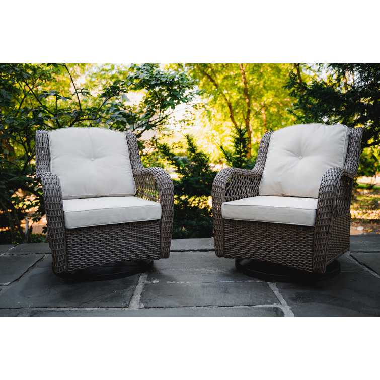 Sandstone Wicker Swivel Glider Armchair with Beige Cushions