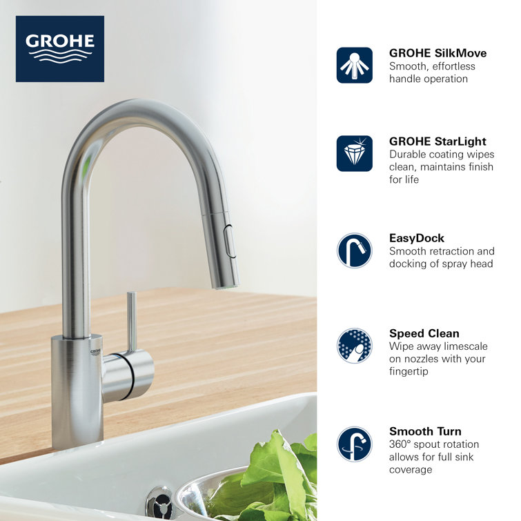 Modern 15" Stainless Steel Pull-Down Kitchen Faucet with Dual Spray