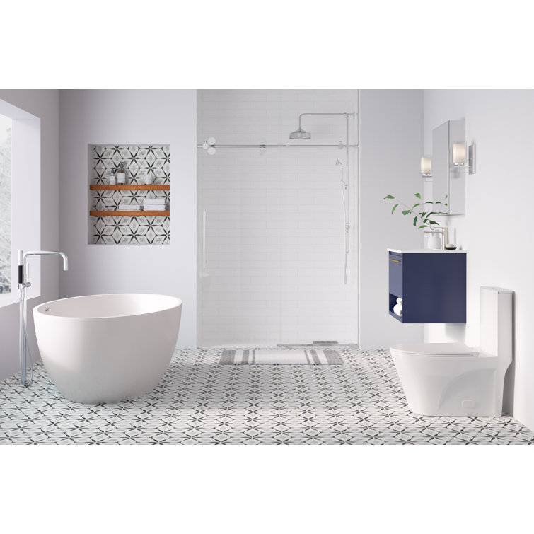White Acrylic Freestanding Soaking Bathtub with Chrome Drain