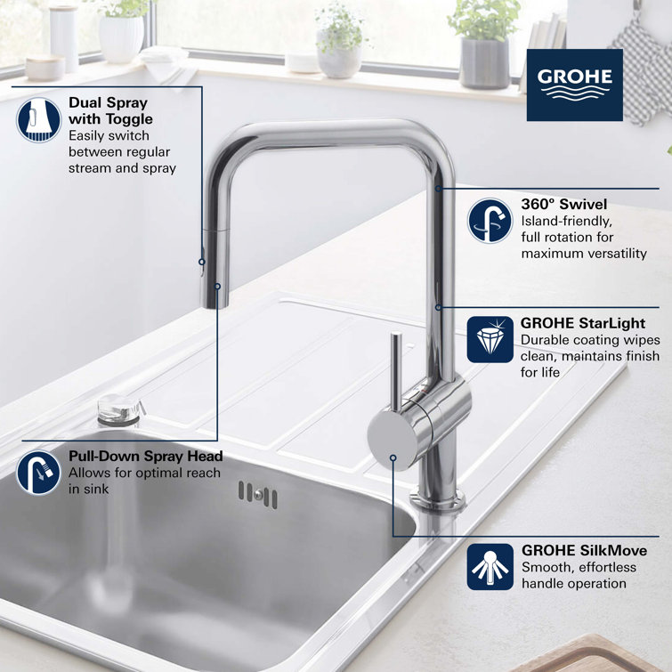 Modern 14" Stainless Steel Kitchen Faucet with Chrome Pull-out Spray