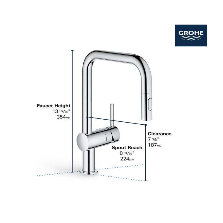Modern 14" Stainless Steel Kitchen Faucet with Chrome Pull-out Spray