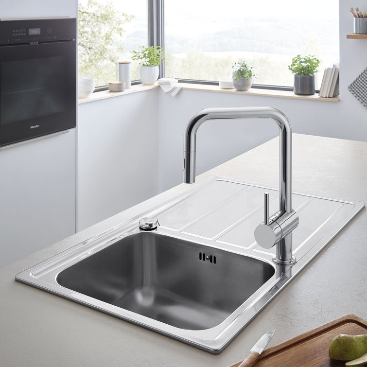 Modern 14" Stainless Steel Kitchen Faucet with Chrome Pull-out Spray