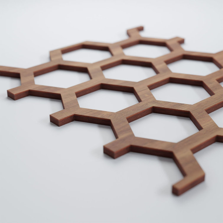 Medium Walnut Textured Decorative Fretwork Wood Wall Panels