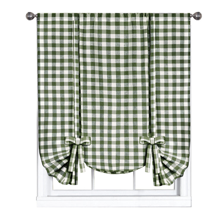 Sage Green Cotton Blend Plaid Sheer Rod Pocket Curtain Panel