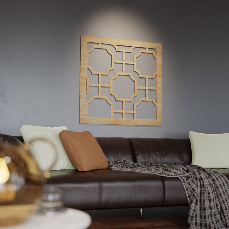 Bradley Medium Walnut Textured Fretwork Wall Panel, 26.88"W x 15.38"H