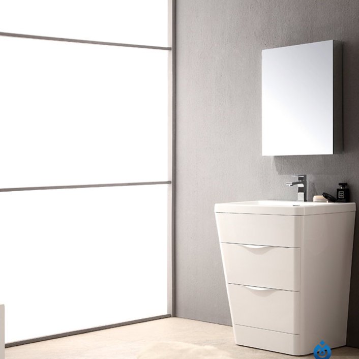 Milano 26" Glossy White MDF Vanity Set with Acrylic Sink and Medicine Cabinet