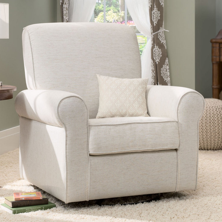 Sand Upholstered Swivel Glider with Wood Frame