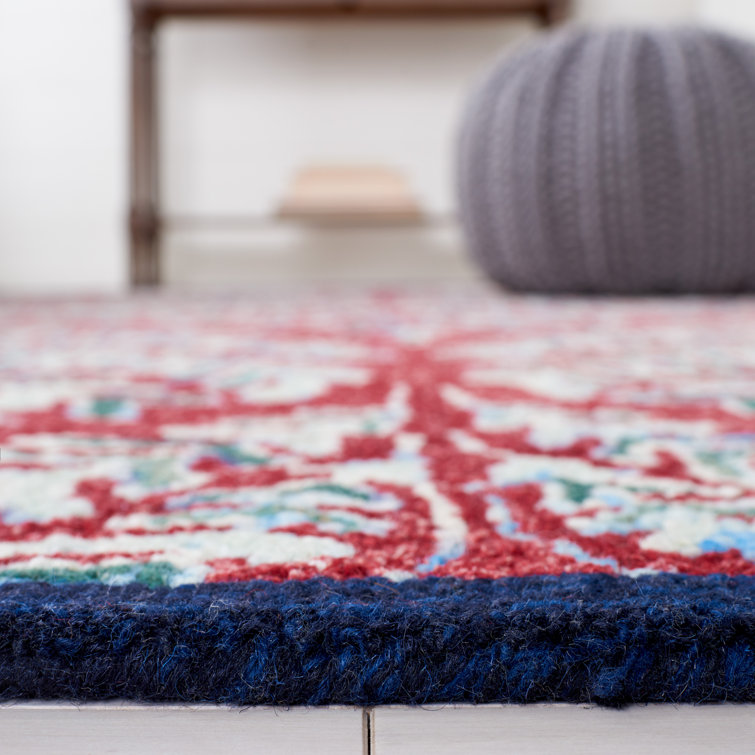 Red and Green Hand-Tufted Wool Floral Area Rug
