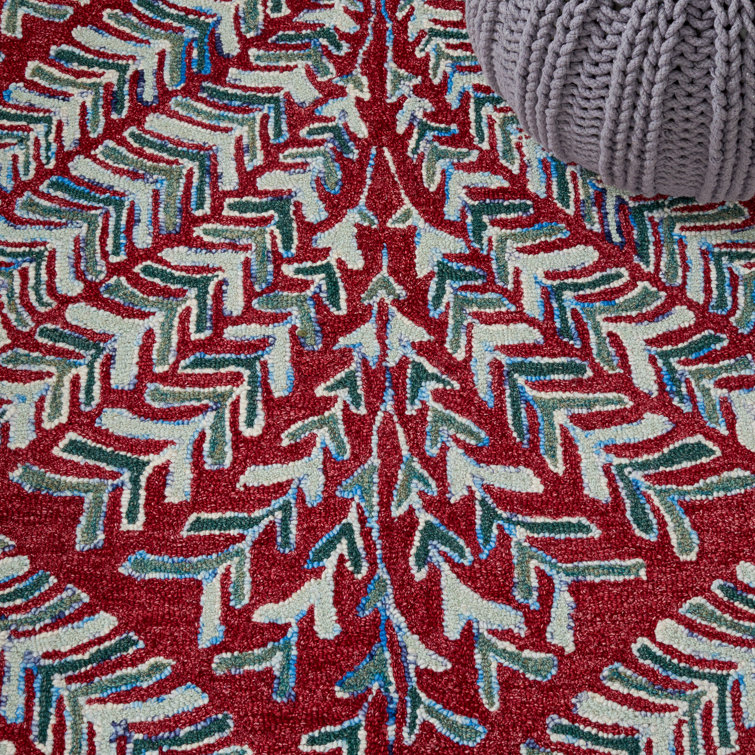 Red and Green Hand-Tufted Wool Floral Area Rug