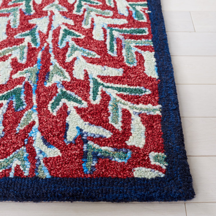 Red and Green Hand-Tufted Wool Floral Area Rug